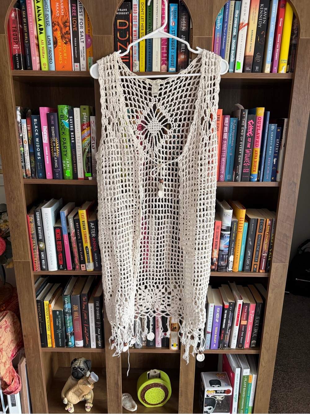 Crochet Fringe Vest Cover-Up in Cream